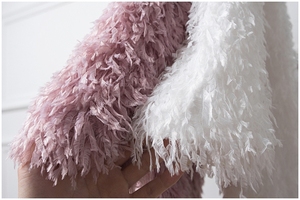 KY Drop Shoulder Cropped <strong>Lightweight</strong> Cardigan Round Neckline and Long Sleeves Wholesale Fashion Feather <strong>Jacket</strong> for <strong>Women</strong> Stylish - Product Image 2