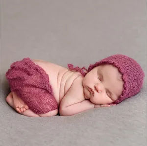 Newborn Baby Photo Clothing Soft Mohair Infant Photography Props Hat+Pants 2pcs Set Boy Girl Knitted Outfits