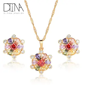 DTINA 2019 Trendy Jewelry Set Copper Material Gold Plated Earrings And Necklace
