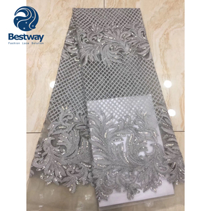 Bestway Broderie Blanc <span class=keywords><strong>Français</strong></span> Sequin Tulle Dentelle Tissu - Product Image 3