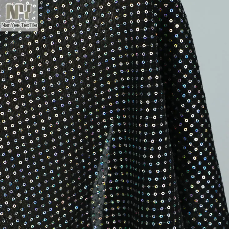 Nanyee Textile Nylon Base Diamond Pattern 3mm Silver Hologram Sequin On Mesh