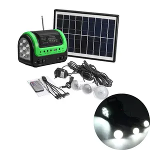 5W solar panel Solar Power Emergency Lights USB Charger 3 Bulbs Radio FM SD card System Portable solar home kit