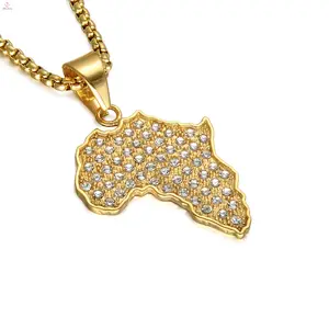 Trui Keten Kristal Roestvrij Staal Gold Plating Wereld Afrika Kaart Ketting