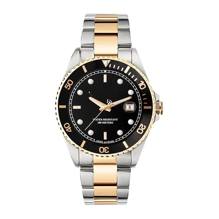 Men's Business Fashion Full Steel Gold Watch Luxury Automatic Mechanical Watch for Men, dive watch 200M W.R.