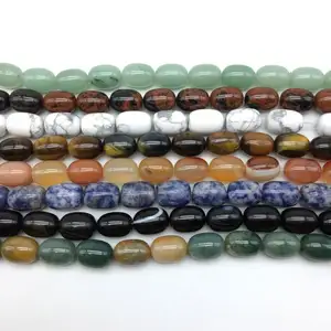 Natural Stone Beads Strand 10x14 mm Oval Drum Shape Loose in String Good For DIY Jewelry Making