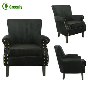 Luxury accent wingback wing chair sofa with wooden legs