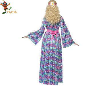 Flor impreso 60 s 70 s Disco Retro largas chicas <span class=keywords><strong>Hippie</strong></span> vestido de Halloween del traje de Cosplay - Product Image 4