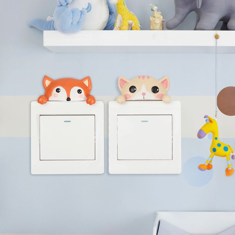 ROOGO Kwaii Смола 3D Животные переключатель света Наклейка для детской спальни общежития Настенный декор Giift предмет
