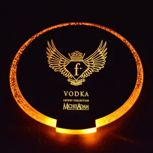 custom disposable bar plastic acrylic wine bottle glass led light up drink coasters for drink