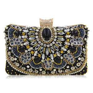 Borsa di lusso di seta di simulazione borse da donna con perline di cristallo nero <span class=keywords><strong>pochette</strong></span> da sera con diamanti di alta qualità 2023 - Product Image 2
