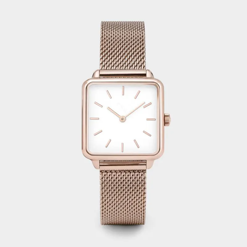 Fashion Quartz Charm Type Alloy Case Stainless Steel Back Material Unisex Small Square Dial shape Watch