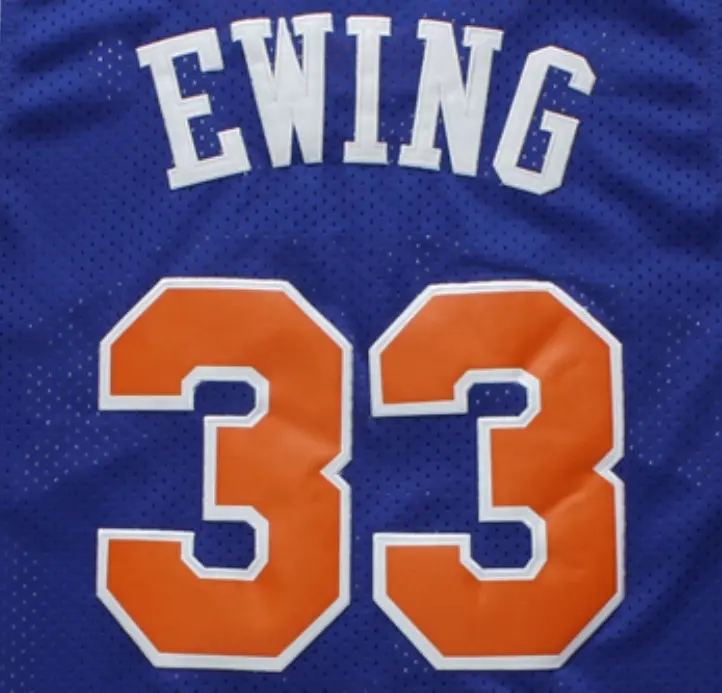 जहाज के लिए तैयार पैट्रिक Ewing ब्लू उत्तम गुणवत्ता सिले बास्केटबॉल जर्सी