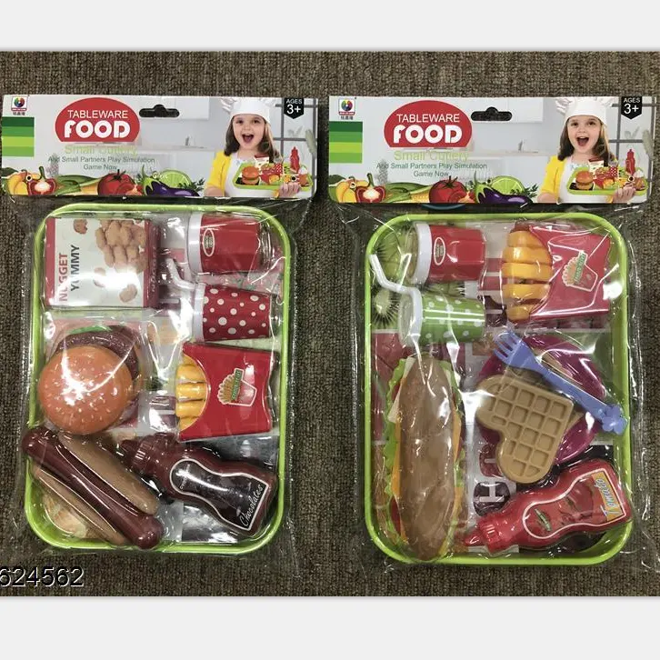 Tableware खाद्य खिलौने बच्चों के लिए सेट प्लास्टिक खाद्य सेट हैमबर्गर सैंडविच हॉट डॉग चिप्स सेट बच्चों के खेलने के लिए