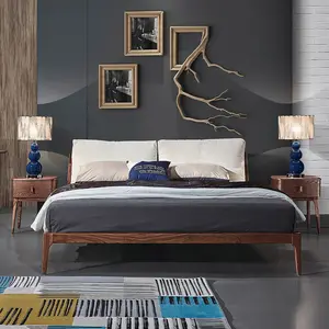 European bedroom furniture luxury classic upholstered solid wood bed genuine leather king bed frame