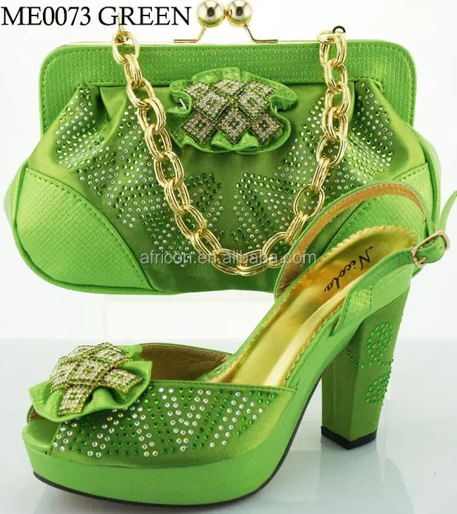 Màu xanh lá cây thiết kế mới nhất giày ý và túi tập da giày cao gót và túi để phù hợp với đối với nigeria cưới