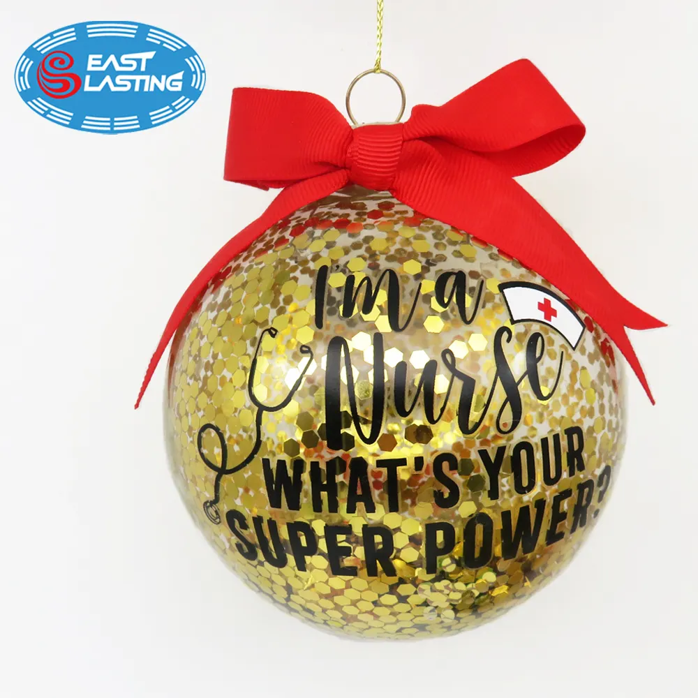 Glittery gold shiny personalised Christmas tree ornament wholesale glass ornament