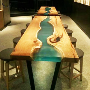 Tabela de madeira sólida design moderno, borda ao vivo, resina de suar de mesa, resina epóxi - Product Image 1