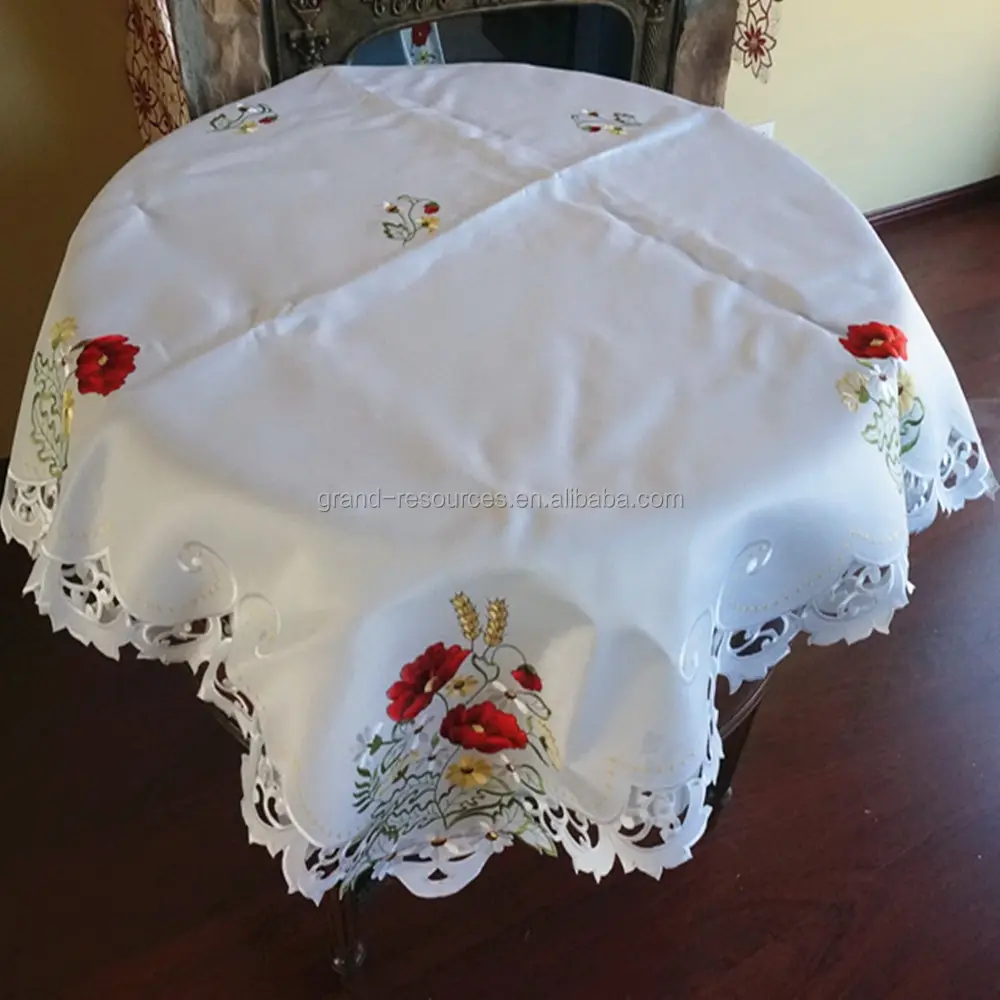 Mantel de mesa con diseño de flores bordadas