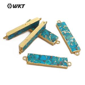 WT-C283 Naturale Blu Vena Turchesi Pendente di Forma Rettangolare pietre Connettore Placcato <span class=keywords><strong>Oro</strong></span> Del Pendente Per Monili Che Fanno - Product Image 2