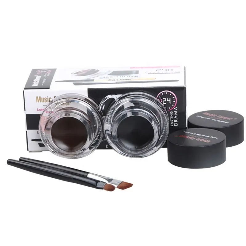 Muziek Bloem Beste 2 In 1 Bruin + Zwart Gel Eyeliner Make Up Waterdicht En Smudge-Proof cosmetica Eye Liner Make-Kit