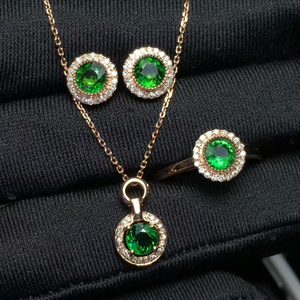 두바이 사우디 <span class=keywords><strong>18k</strong></span> 골드 주얼리 세트 가격 핫 세일 천연 석재 녹색 전기석 보석 세트 - Product Image 2