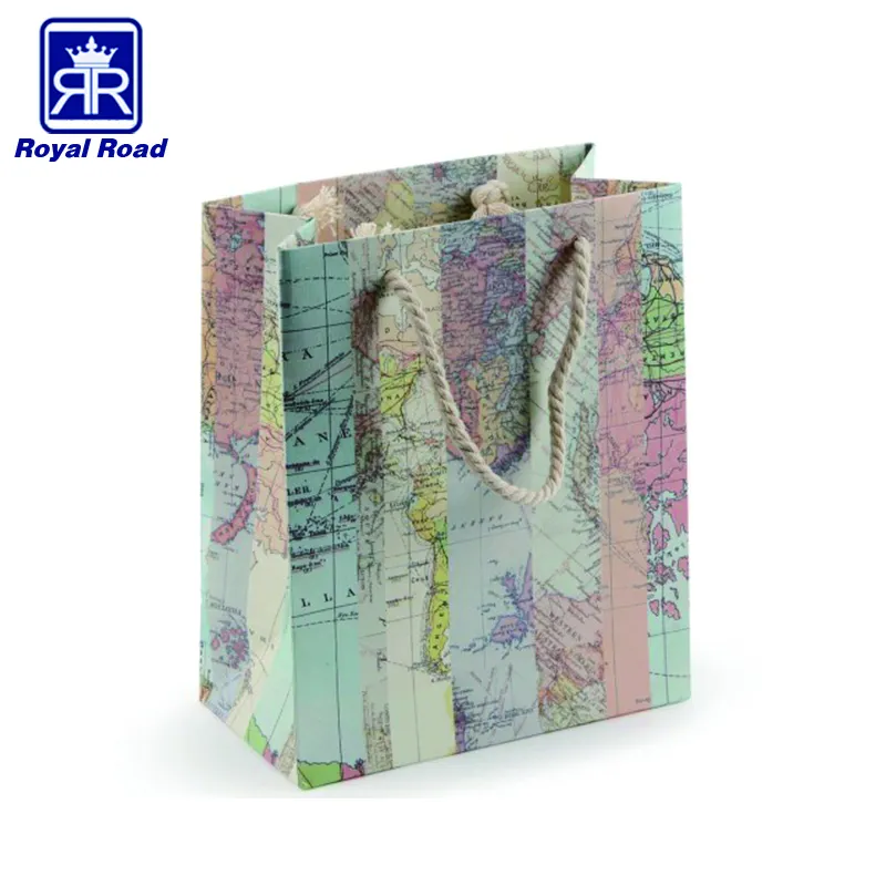 Único reciclar mapa do mundo saco de papel com alça 170803142