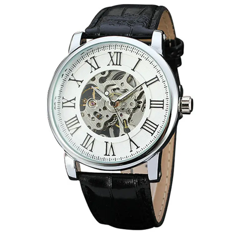 WINNER Brand Luxury Mechanical Watch Fashion Skeleton Dial Leather Strap Roman Numerals Watch