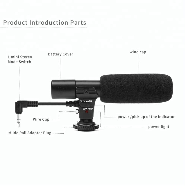 SHOOT Mid-Side Recording Microphone for Canon Digital SLR Studio Stereo Microphone 2.4G Wireless Wired Cardioid Made Plastic