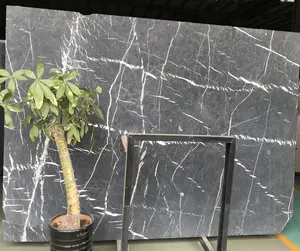 Chinese Marble Honed black marble with white vein slab