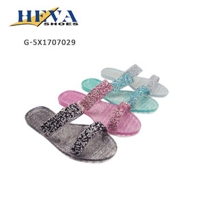 Sandali in gelatina a due cinturini moda <span class=keywords><strong>donna</strong></span> sandali piatti con strass punta aperta <span class=keywords><strong>Glitter</strong></span> - Product Image 2