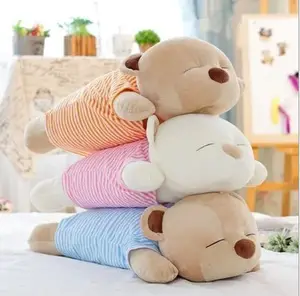 Mainan mewah beruang tidur/lembut mainan hadiah meletakkan beruang dengan mata dekat dengan tidur/boneka mainan beruang dengan warna-warni t-shirt