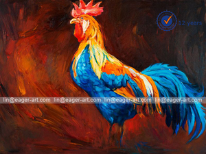 <span class=keywords><strong>Peinture</strong></span> <span class=keywords><strong>à</strong></span> <span class=keywords><strong>l</strong></span>'<span class=keywords><strong>huile</strong></span> peinte <span class=keywords><strong>à</strong></span> la main de poulet <span class=keywords><strong>coq</strong></span> abstraite sur toile - Product Image 1