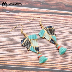 Moyamiya bijoux délicats faits à la main Miyuki feuille/plume perle charme nouveau modèle gland boucles d'oreilles Design à la mode - Product Image 3