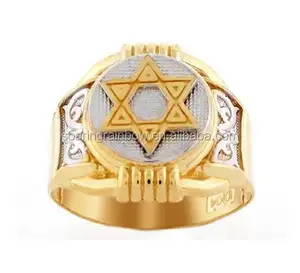 Dos tonos religiosos oro para hombre de la Estrella de David de anillo