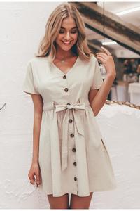 Simplee Dell'annata Delle Donne Breve Estate <span class=keywords><strong>Camicia</strong></span> <span class=keywords><strong>di</strong></span> Vestito <span class=keywords><strong>Con</strong></span> Scollo A V Manica Corta In Cotone <span class=keywords><strong>di</strong></span> <span class=keywords><strong>Lino</strong></span> Abiti Pulsante - Product Image 3