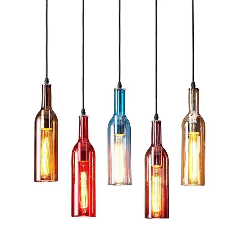 Personalized LED Bottle Pendant Light Colorful Hanging Lamp For Restaurant Bar Cafe Store Bar Colorful Decoration