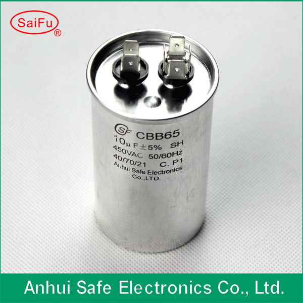Capacitor CBB65 , 10 uf, 5% , 450VAC , 50/60Hz,B.P2,40/85/21