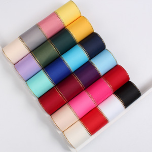 Wholesale 1inch 25mm Double Face Gold <strong>Wire</strong> Edged Grosgrain <strong>Ribbon</strong> 100% Polyester Embroidered Colors Recycled Eco-friendly - Product Image 5