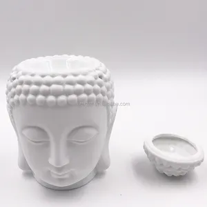 Kepala Buddha Minyak Aromaterapi Pemegang Keramik Putih Lilin Oil Burner Ukuran Kecil