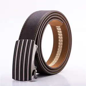 Wholesale 3.5cm width fashion laser lines easy clip removable autolock automatic buckle formal cheap leather belts
