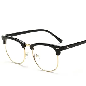 Fashion Metal Half-Rim Frame Glasses Retro Men Reading Glasses UV Protect Glass Without Magnification 139001