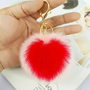 Yongze 2018 फैशन कस्टम दिल के आकार का अशुद्ध खरगोश फर पोम पोम राक्षस फर चाबी का गुच्छा