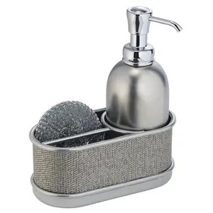 2018 Neue Produkte Home Decor Küchen spüle Nachfüllbarer Edelstahlschaum-Flüssig seifensp ender mit Schwamm-Caddy-Halter