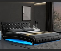 Willsoon Schlafzimmermöbel Luxusbett mit Gestepptem Design aus Kunstleder, Doppel-Holzbettrahmen mit LED-Beleuchtung und King-Size-Kopfteil