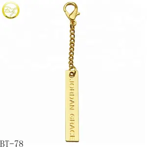 Rectangle shape handbag brand logo chain tags wallet accessory metal hang label plate with small clasp