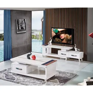 Hot New Products Glass Top Square Wood Center Table and Tv Stand Set