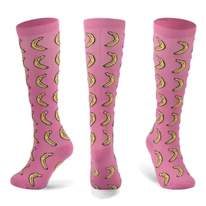 Банан узор очаровательны девушки сублимации сжатия носки лайкра ноги рукав для повседневной носки