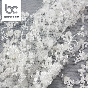 Tela de Encaje Bonita Bordada con Cuentas, Tela de Tul con Cuentas de Alta Calidad, Encaje Francés con Cuentas - Product Image 2