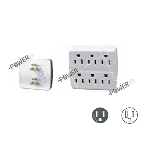 6 Outlet Power Way Electric Grounded Wall AC Tap Adapter 3 Prong NEW