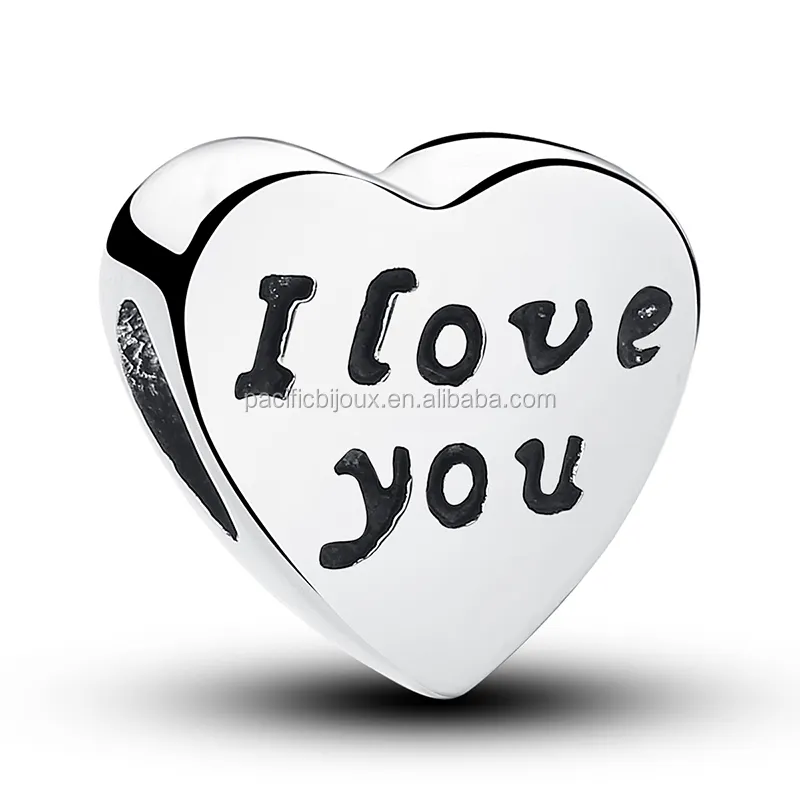 i love you engraved silver charm bead accessory love fashion charm big hole metal bead valentine's day